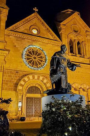 Santa Fe Cathedral with Holiday Lights (New Mexico)