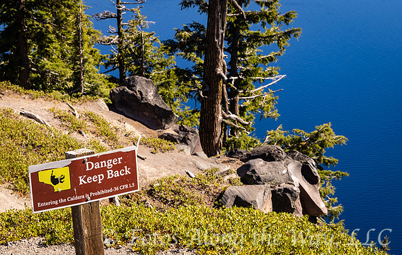 Danger Sign on Crater Lake Rim (Oregon)