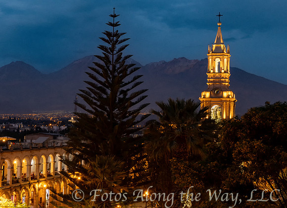 Cathedral Belltower and Tree in the Evening (Peru)