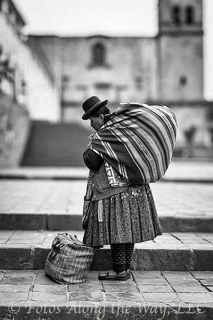 Woman with Sack of Goods - B&W (Peru)
