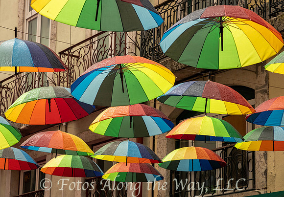 Umbrellas above Pink Street (Portugal)