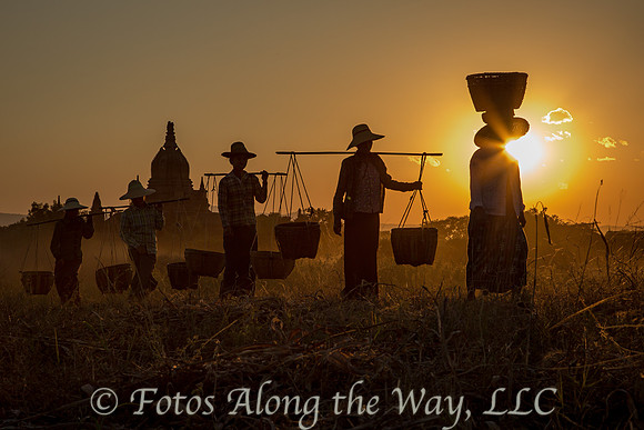 Carrying Baskets at Sunset (Myanmar)