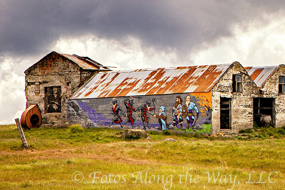 Viking Mural on Side of Old Barn (Iceland)
