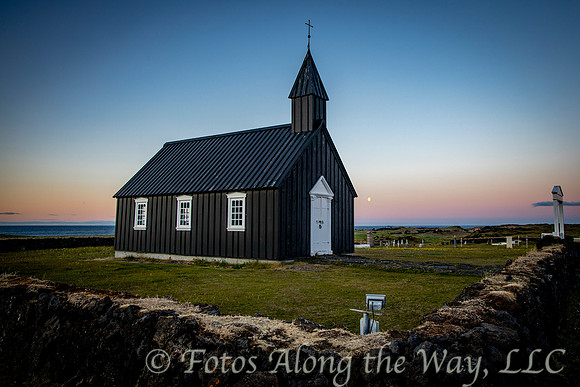 Black Church with Moon at Sunset (Iceland)