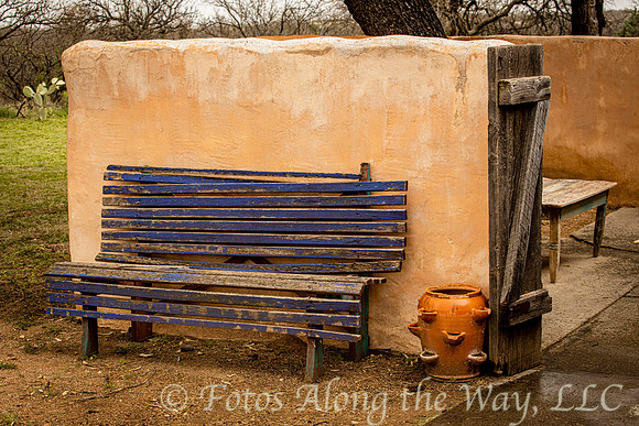 Blue Bench Outside Ranch Courtyard