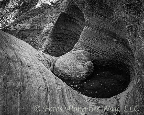 Water Pool in Rock Crevice - B&W (Utah)