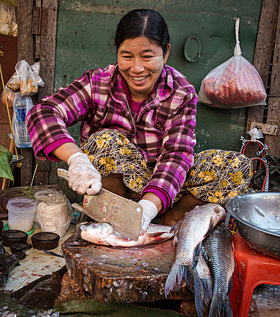 Woman Preparing Fish for Market (2017)